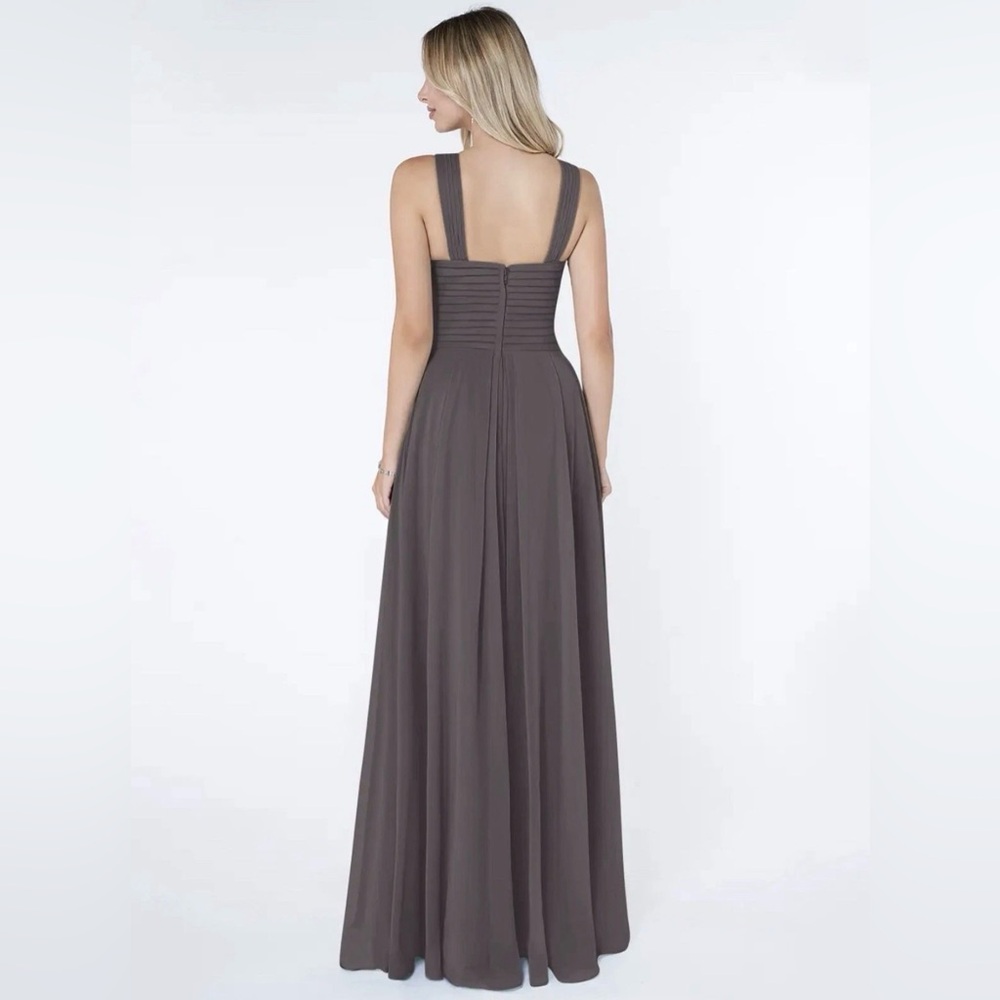 Grey A-Line Pleated Chiffon Prom Bridesmaid Formal Wedding Size L 12 Gown #2 New - Picture 12 of 16